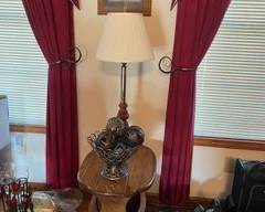 Lamp/Magazine Rack Table and Misc. Items