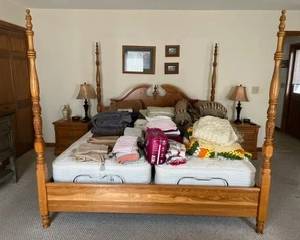 King Size Headboard/Footboard & Frame                                       Craftmatic Adjustable Mattresses (XL Twin - 2 to fit king size frame - king size bed and mattresses sold separately)                                                                                                                  Nightstands