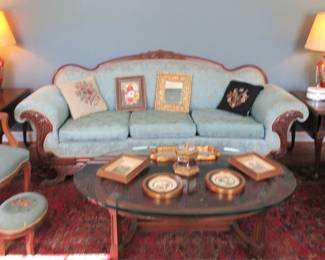 Antique Couch..Glass Top Coffee Table..