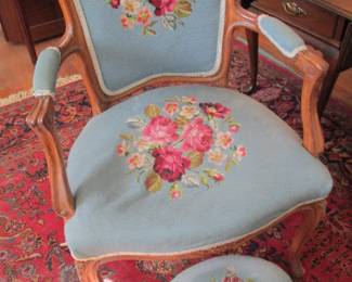 Side Chair and Stool with Needlepoint