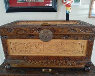 #11  Small Camphor Carved Chest  28"Wx14"Dx30"H   $145