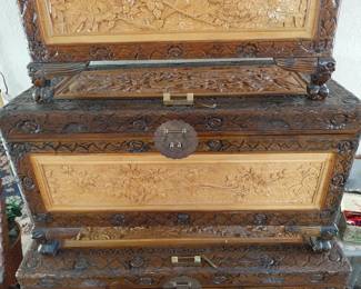 #12  Medium Camphor Carved Chest  35"Wx17"Dx19"H   $225