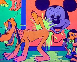 Vintage Wally Wood Original Day-Glo Irreverent Disney  Memorial Poster - just a portion shown