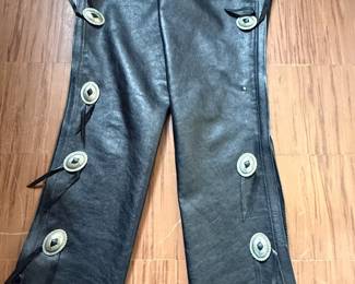 Vintage Leather Motorcycle chaps with silver tone conchos