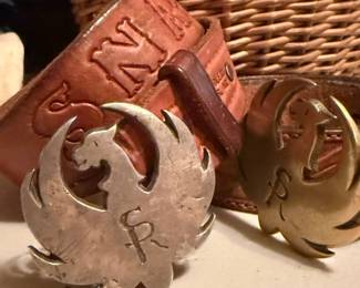 Vintage tooled leather belts with Ruger brass belt buckles