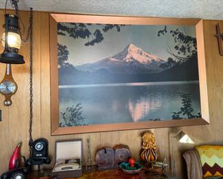 Vintage Large Mt. Hood Photo Framed. Vintage telephones, Vintage lantern swag