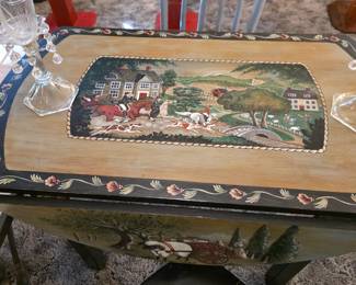 #15  Drop Leaf Farm Scene Table w/2 Chairs  36"Rx30"H   $165