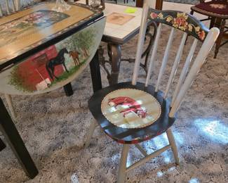 #15  Drop Leaf Farm Scene Table w/2 Chairs  36"Rx30"H   $165