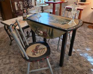 #15  Drop Leaf Farm Scene Table w/2 Chairs  36"Rx30"H   $165