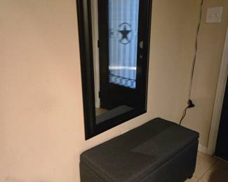 Hallway body mirror with black frame -heavy, sturdy and without scratches. Perfect for hanging or standing. Bench is dark Grey and open and has plenty of storage depth. Like new condition no scratches or wear marks. Looks amazing still!