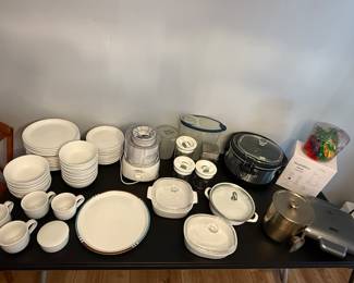Crate and Barrel dish set, various kitchen items