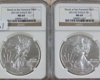 2 of 5 NGC Graded Silver Eagles