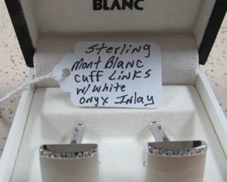 Sterling Mont Blanc Cuff Links w/White Onyx Inlay