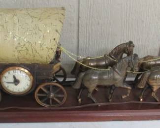 1940's - 1950's Covered Wagon Clock w/Lamp