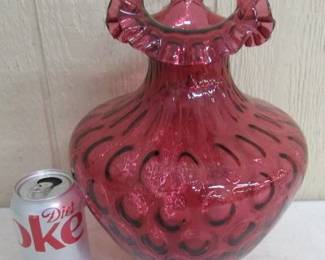 Large Fenton Cranberry Coin Dot Vase