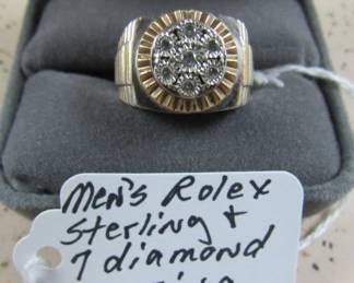 Men's Rolex Sterling & 7 Diamond Ring