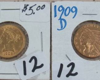 1906 & 1909-D Gold $5.00 Coins