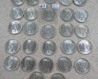 UNC. Peace Silver Dollars