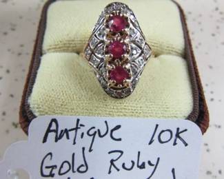 Antique 10K Gold Ruby & Diamond Ring
