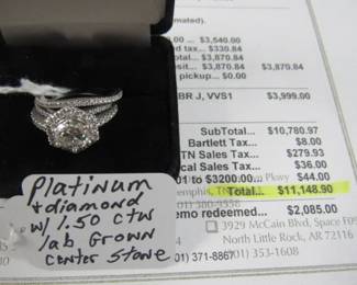 Platinum & Diamond Ring Set w/1.50 ctw Lab Grown Center Stone - Bought in 2020 at Robert Irwin Jewelers for $11,148.90 - Has Receipt & Booklet
