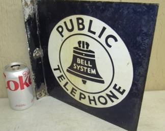 Porcelain Bell System Public Telephone Flange Sign