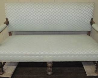 Settee w/Carved Heads & Barley Twist Stretcher