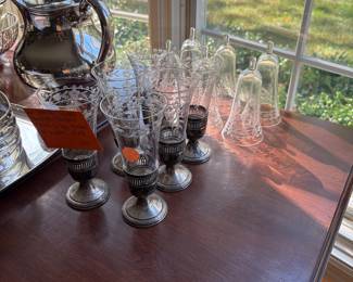 Sterling Silver Parfait or Champagne glasses. 6 with 6 extra Crystal inserts.