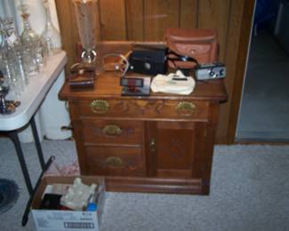 ANTIQUE WASHSTAND & CAMERAS
