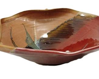 SIGNED FREE FORM STUDIO POTTERY LARGE BOWL