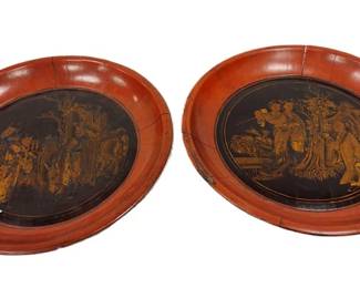 PAIR OF CHINESE PAINTED WOOD TRAYS