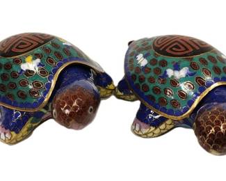 PAIR OF CLOISONNE LIDDED TURTLE BOXES