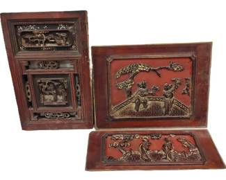 THREE CHINESE QING DYNASTY WOOD PANELS