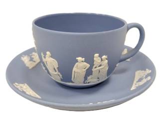 WEDGWOOD JASPERWARE LIGHT BLUE TEACUP & SAUCER