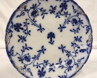 RARE HANLEY COLONIAL FLOW BLUE PLATE WITH GOLD ACCENT