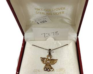 GOLD PLATED STERLING ANGEL PENDANT WITH STONES