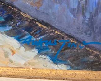 Very Large Coastal Town with Cafe Terrace Painting (5ft x 4ft)  by Augustino