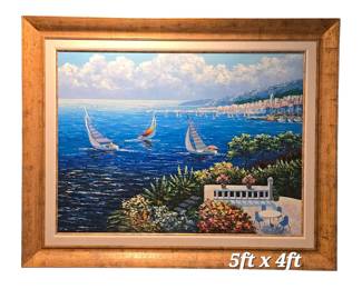 Very Large Coastal Sailboat Scene Painting (5ft x 4ft)  by C.Loft