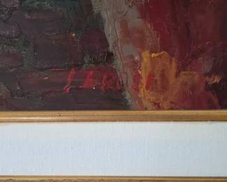 Very Large Impasto/Palette Knife Painting (54 x 54) of  Sunlit Terrace with Flowers by Terosi