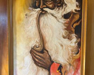 Framed Oil Painting of Man Smoking Pipe by Hinojosa