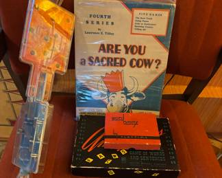 Tilt 'n Roll Obstacle Puzzle Game, 1936 Laurence Tilley "Are You a Sacred Cow" Intelligence Test Game, 1933 Word Rummy Card Game, 1940s Milton Bradley Anagrams Letter Game
