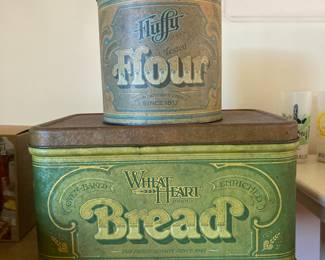 1970s Fluffy Flour Tin, 1977 Wheat Heart Bread Tin