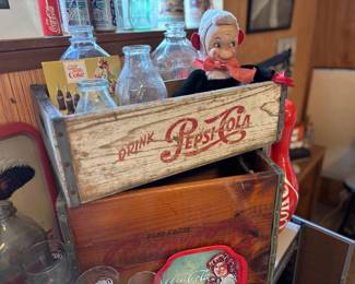 Circa 1940s Pepsi Cola Crate, Circa 1950s Coca Cola Refrigerator Box