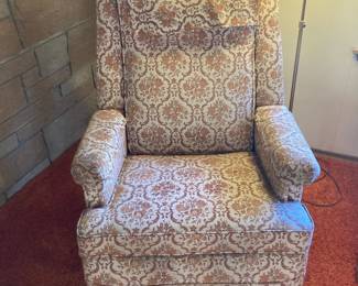 Mid Century Recliner with Damask Pattern Upholstery