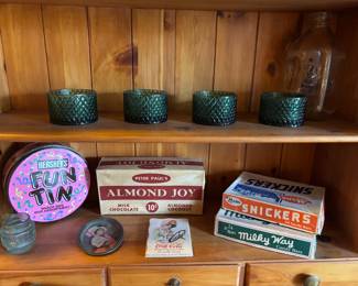 1950s Peter Paul's Almond Joy Candy Bar Box, 1958 Mars Snickers Candy Bar Box, 1958 Mars Milky Way Candy Bar Box