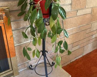 Potted Hoya Plant, Black Wrought Iron Plant Stand
