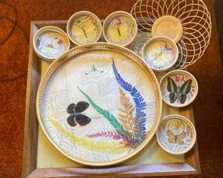 Pressed Bamboo Butterfly Tray & Coaster Set