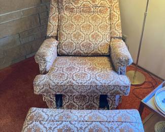 Mid Century Recliner with Damask Pattern Upholstery