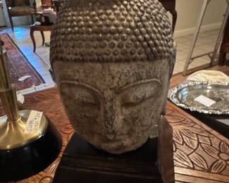 Bronze Buddha head with base