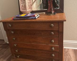 Antique oak embroidery cabinet