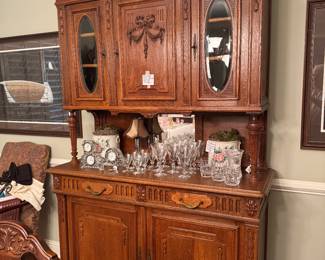 Antique French Louis XVI oak buffet/ China cabinet